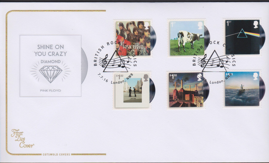 2016 - Pink Floyd, COTSWOLD First Day Cover, British Rock Classics, London NW8 Postmark